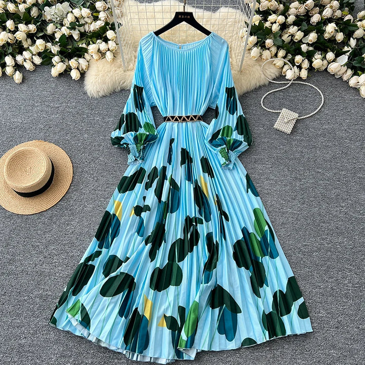 EWQ Elegant Print Pleated Women's Dress 2024