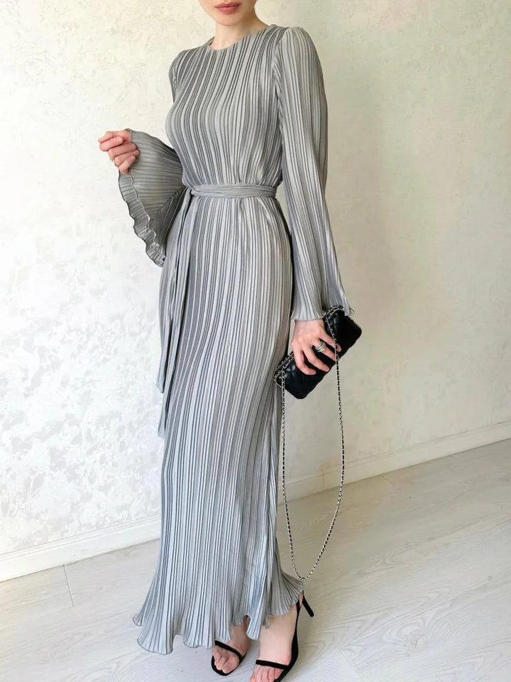 LANMREM Elegant Pleated Dress - Spring 2024 Collection - Sizes S-2XL - Solid Color - Party Dress