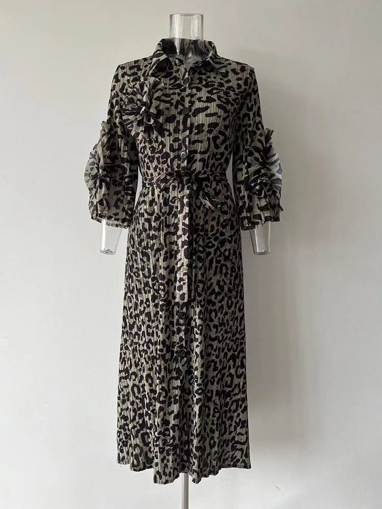 LANMREM 3D Floral Pleated Dress