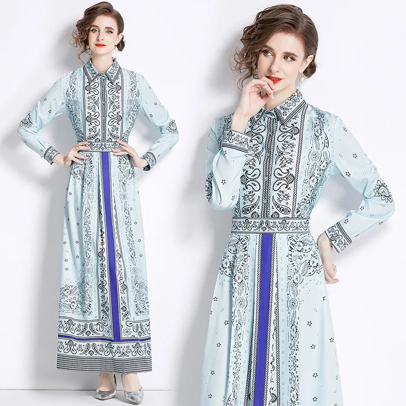 Vintage Floral Print Maxi Dress - Elegant A-line for Women's Party & Vacation