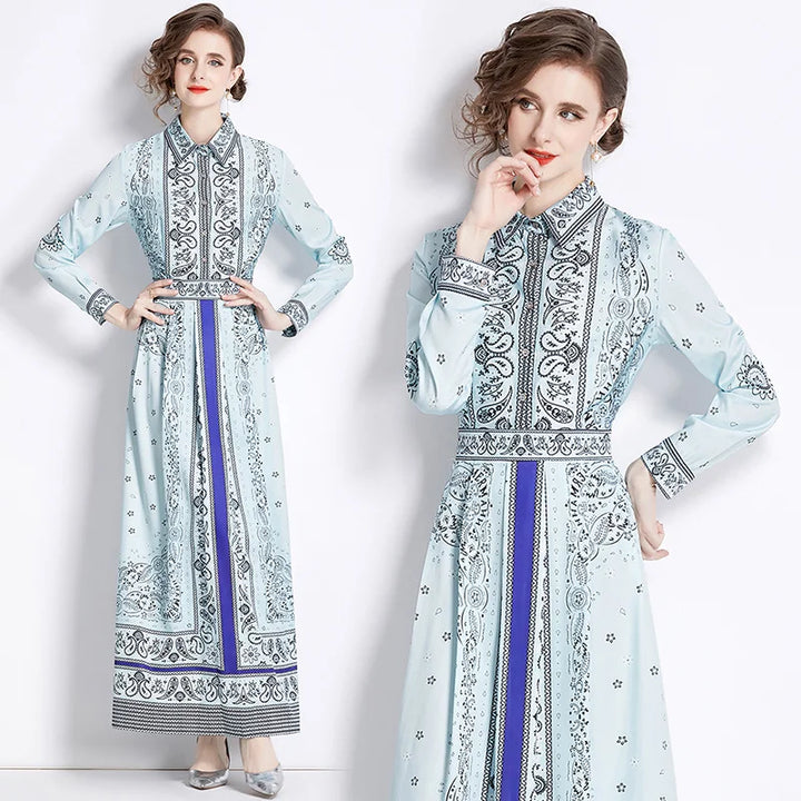 Vintage Floral Print Maxi Dress - Elegant A-line for Women's Party & Vacation