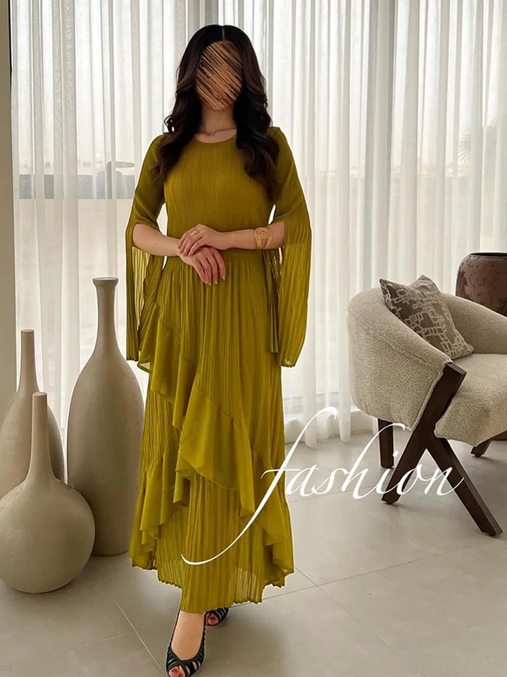 Stunning 2024 Spring Party Dress: EGRM Miyake Pleated Ruffles A-line Skirt for Women