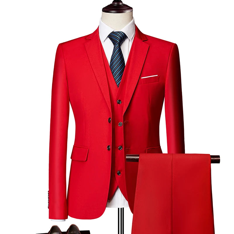 Men's 3-Piece Slim Fit Suit Set for Business, Formal, or Wedding - Jacket, Vest, and Pants