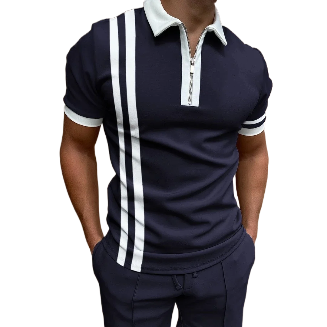 Men's Grid Stripe Polo Shirt