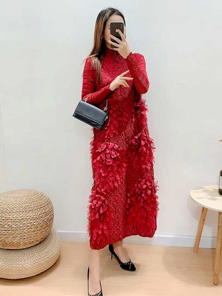 LANMREM Elegant Long Sleeve Turtleneck Dress for Women - Spring 2024 Collection