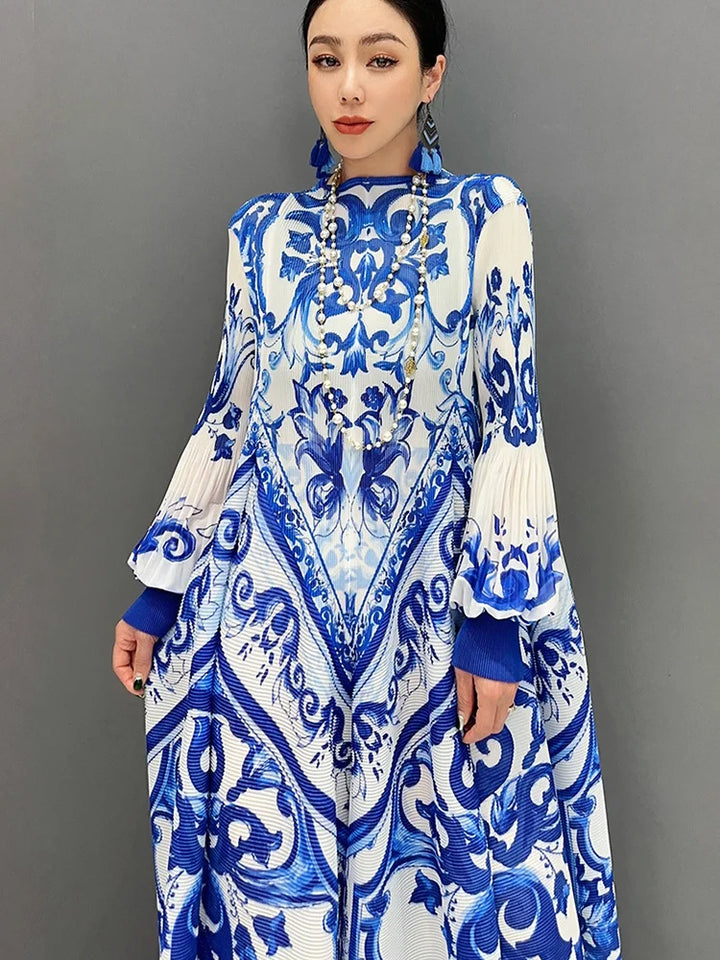 Stunning National Porcelain Print Dress - SHENGPALAE 2024 Collection