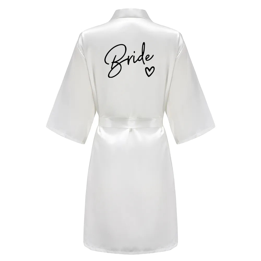 Wedding Party Team Bride Robe With Black Letters Kimono Satin Pajamas Bridesmaid Bathrobe SP003