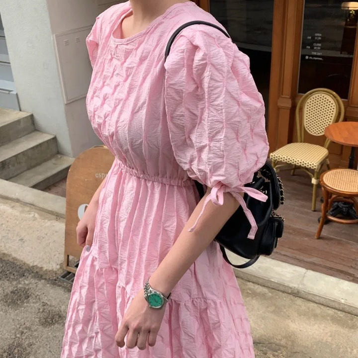 Pink Bubble Plaid Maxi Dress