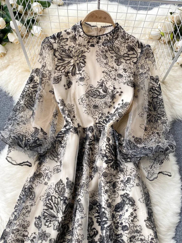 Elegant Embroidery Long Sleeve Dress