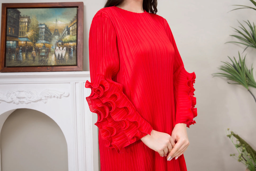 Luxury Elegant Floral Pleated Dress for Women