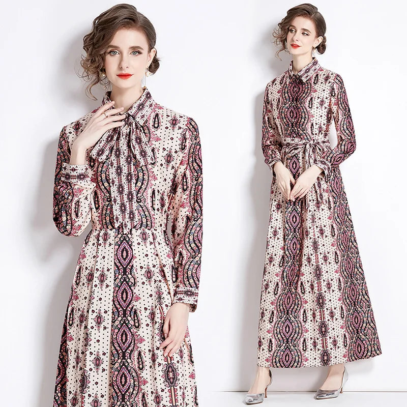 Vintage Floral Print Maxi Dress - Elegant A-line for Women's Party & Vacation