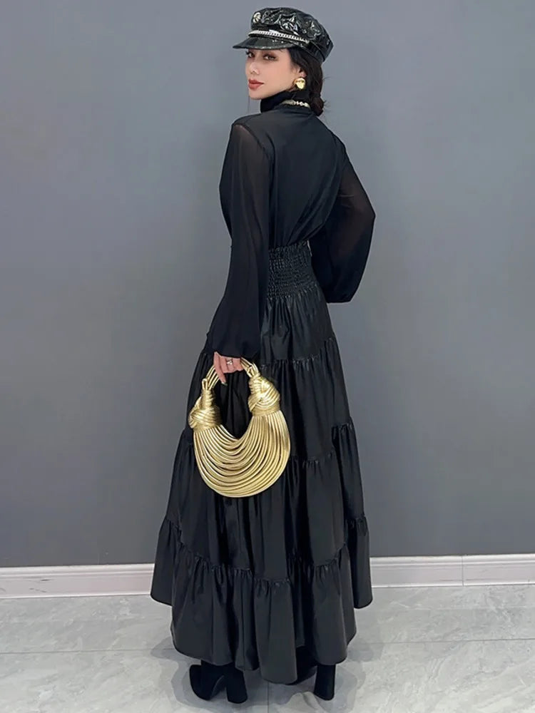 Stay Chic and Warm with our SHENGPALAE Pu Leather Skirt - 2024 Winter Collection