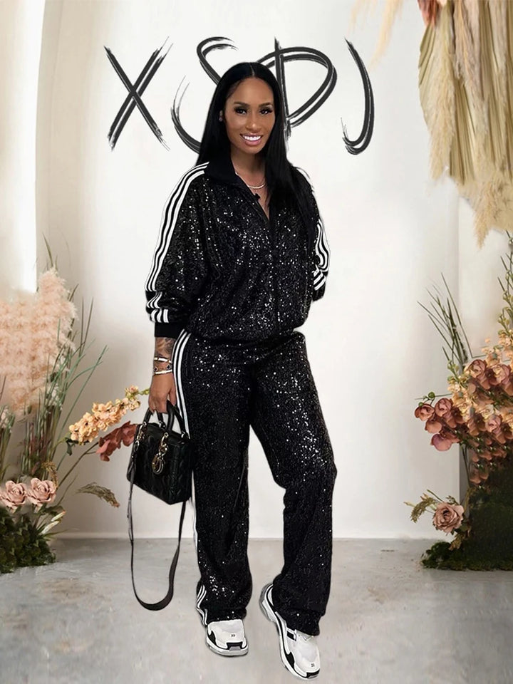 Sequin Two-Piece Set: Winter Nightclub Sport Suit for Casual Elegance
