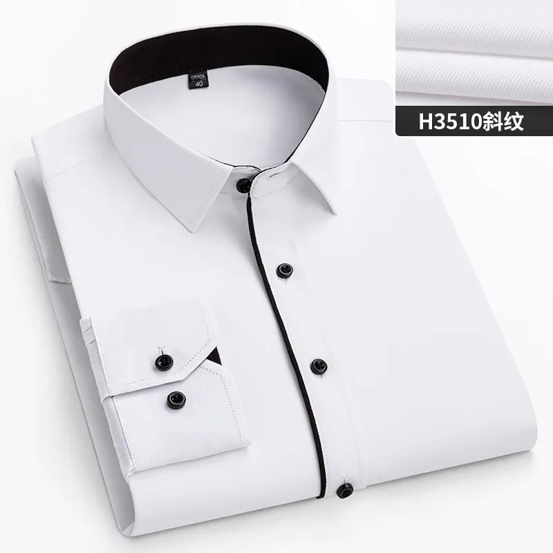 Plus Size Men's Formal Dress Shirt - Autumn Office Wear, Long Sleeve, Blue/Black, 10XL-11XL, 160KG