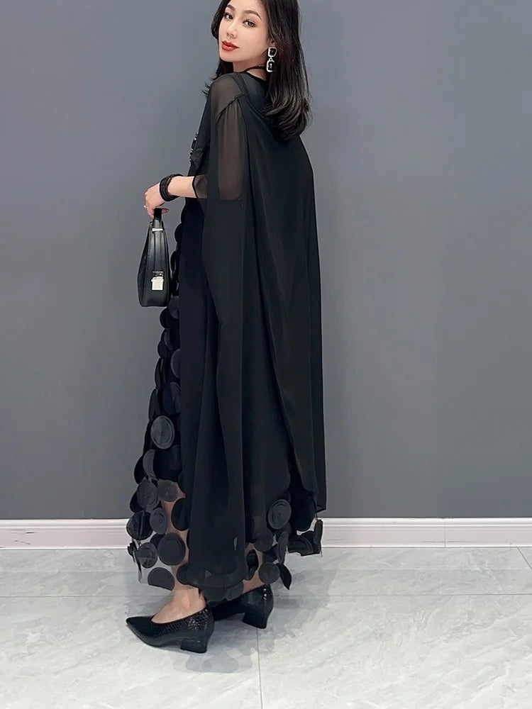 Korean Summer Dress Set - Black Outerwear Suit with Coatdress - QING MO ZXF2579