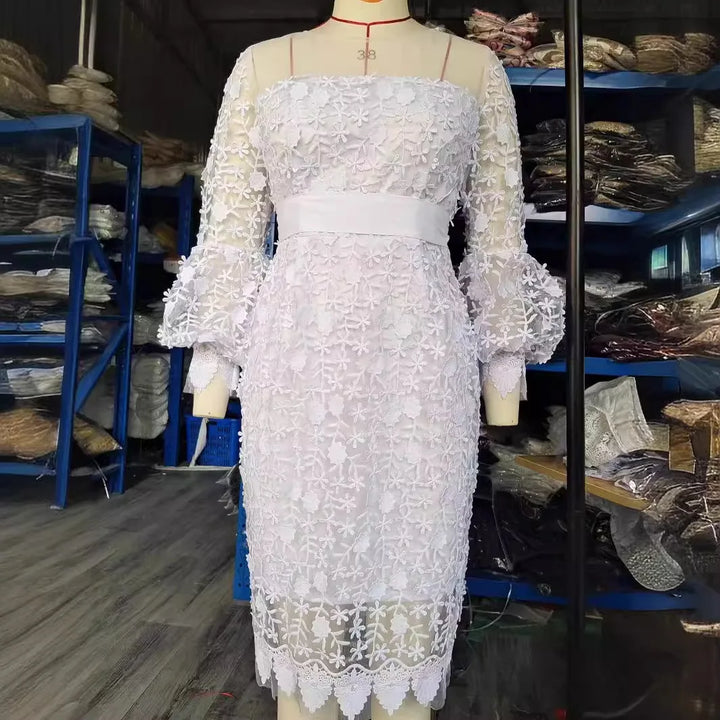 High-End Plus Size Lace Embroidered Evening Dress