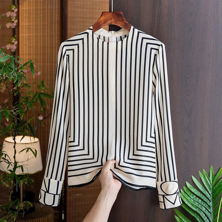 Silk Stripe Geometric Print Blouse