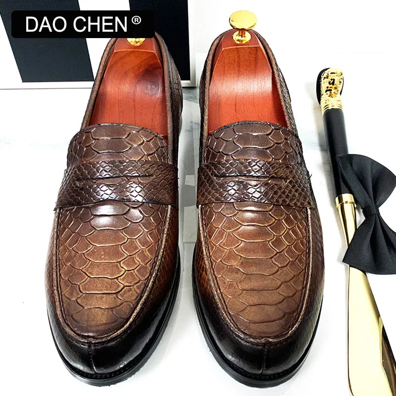 Premium Black Coffee Leather Loafers Men's Shoes