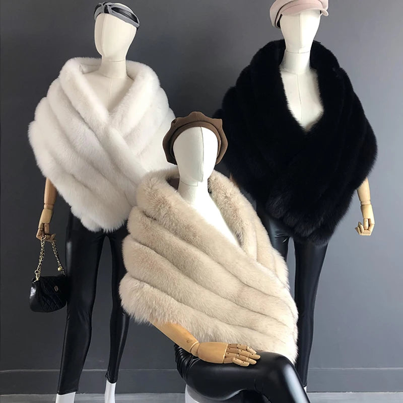 Luxury Real Fox Fur Shawl Vest Jacket