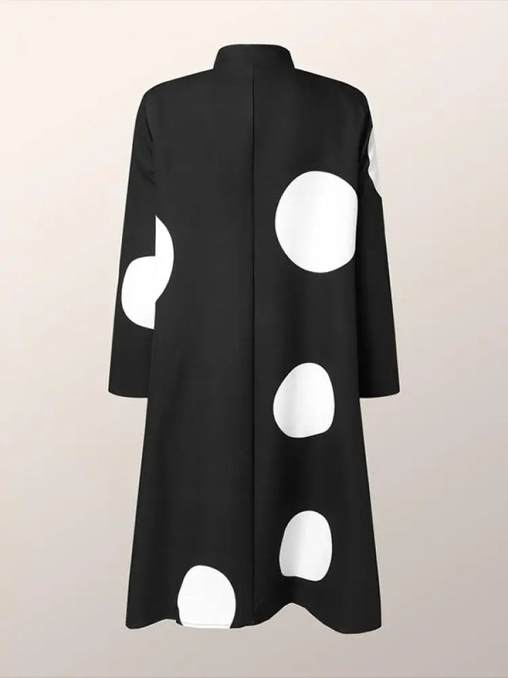 Stylish Polka-Dot Midi Dress with Stand Neck and Button Detail - Spring/Autumn Collection
