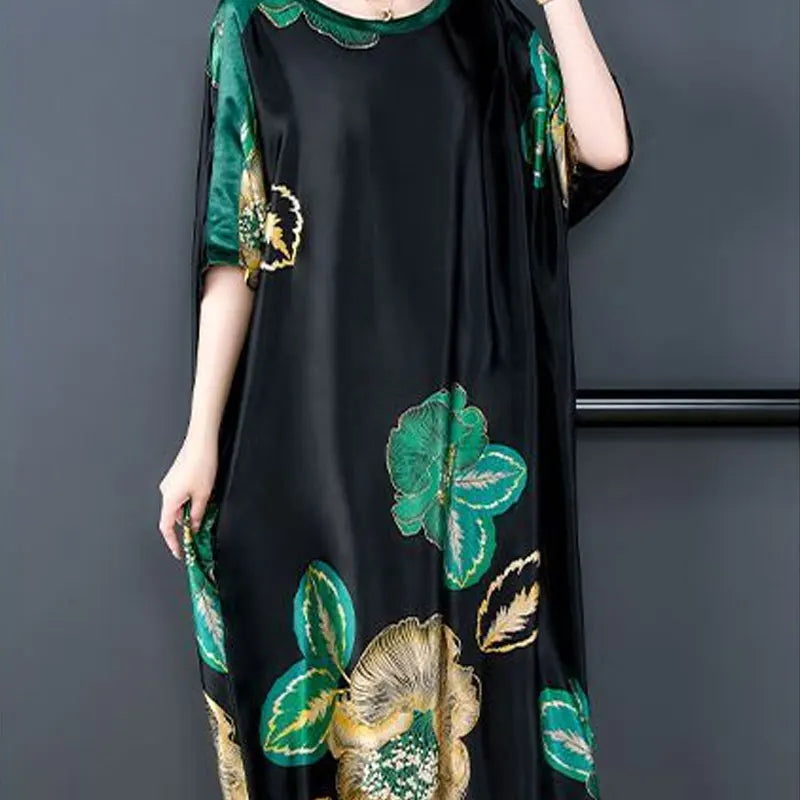 Vintage Floral Printed Summer Dress - Folk Style, Short Sleeve, Loose Fit
