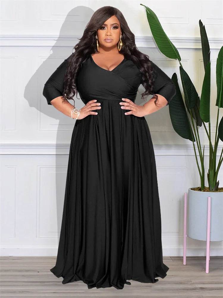 Elegant Plus Size V-Neck Party Maxi Dress