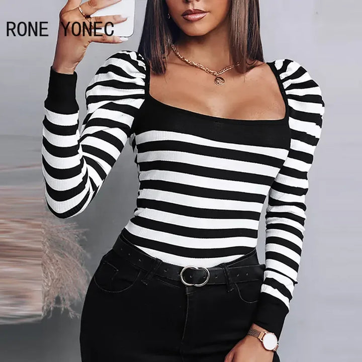 Upgrade Your Style with Women's Striped Bodycon Knit Top - Perfect Fit Guaranteed!