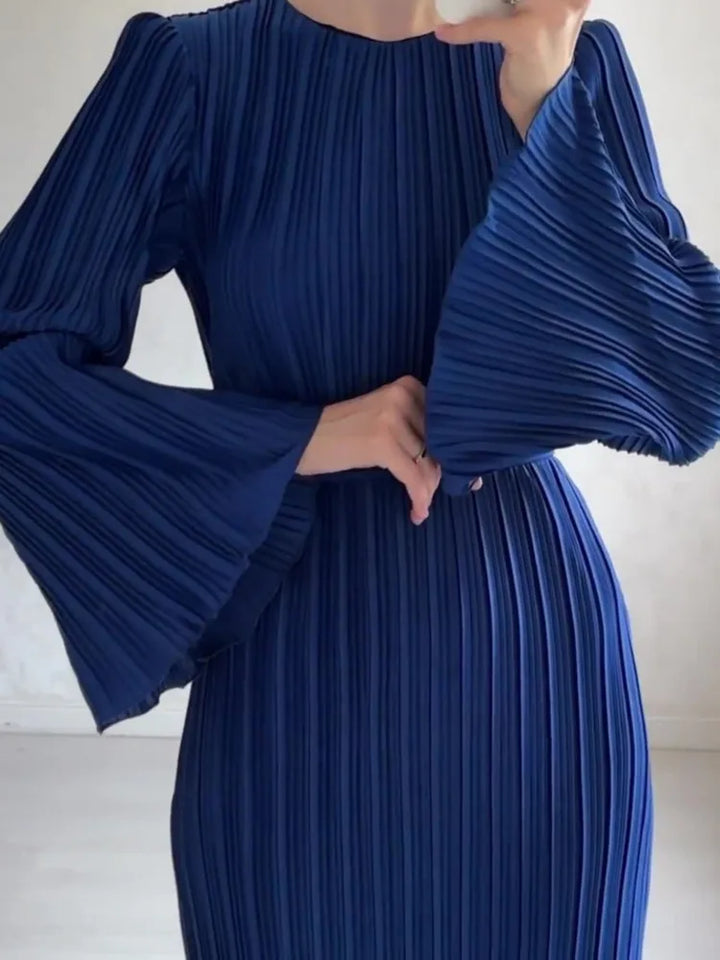 LANMREM Elegant Pleated Dress - Spring 2024 Collection - Sizes S-2XL - Solid Color - Party Dress
