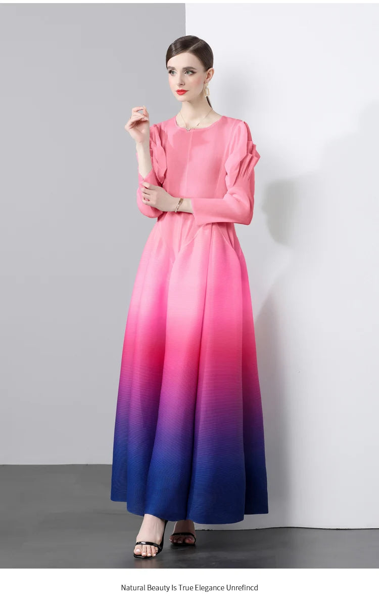 Age-Reducing Pleated Dress with Color-changing Splicing