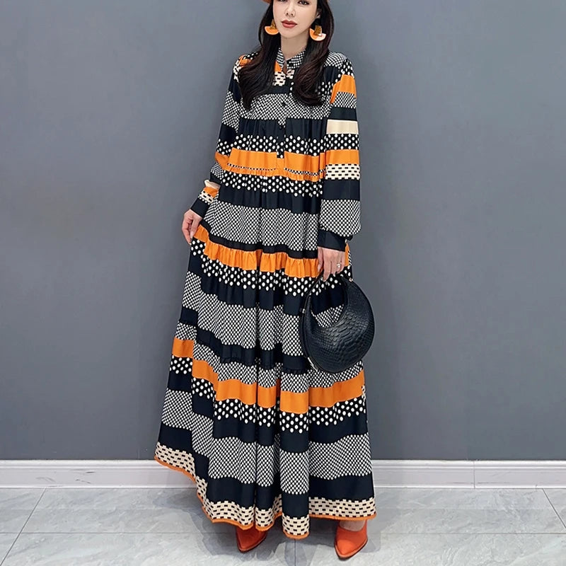 Korean Style Striped Dress - Large Size, Loose Fit, Fashionable, JJXD653