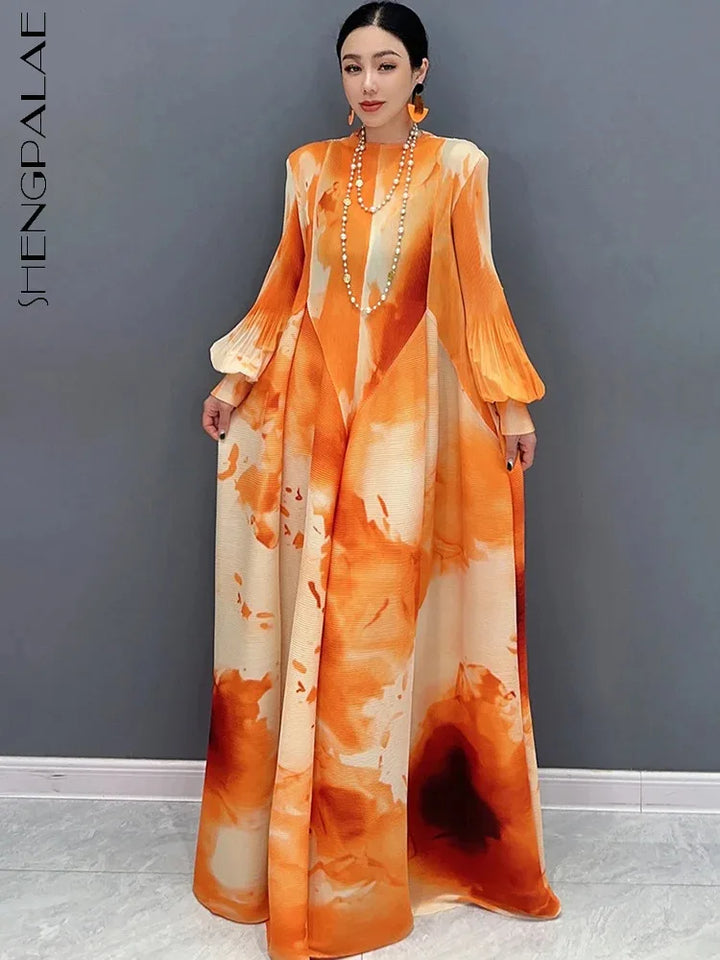 Elegant Printed Chiffon Dress - SHENGPALAE 2024