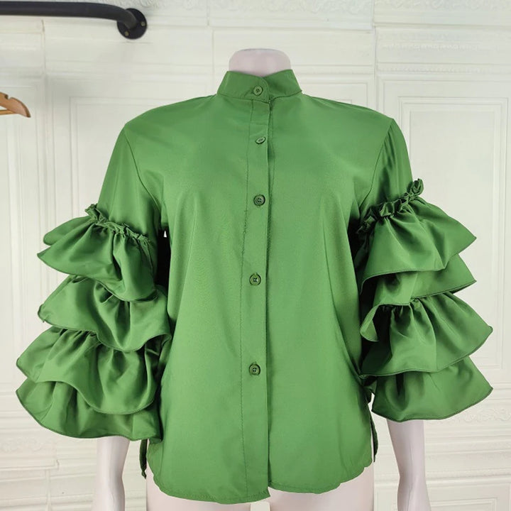 Women's Layered Ruffled Blouse - Elegant, Loose, Long Sleeve - Casual Fashion Top 2023