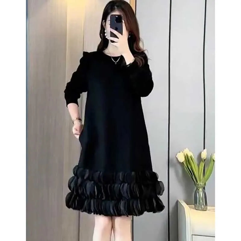 2024 Spring Fashion Mini Dress with Pockets and Ruffles - Women's Casual All-match Clothing