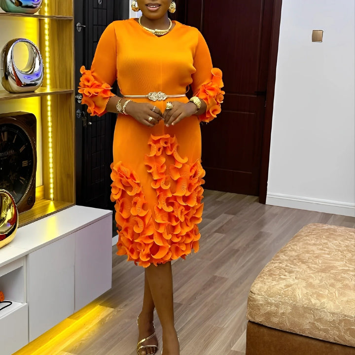 Versatile V-Neck Ruffle Dress - Miyake Three Mansions Collection