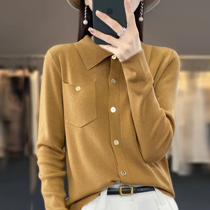 Cashmere Knit Polo Collar Cardigan