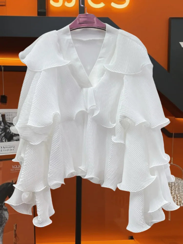 Stylish GVUW Spliced Ruffles Shirt - Perfect for 2024 Summer!