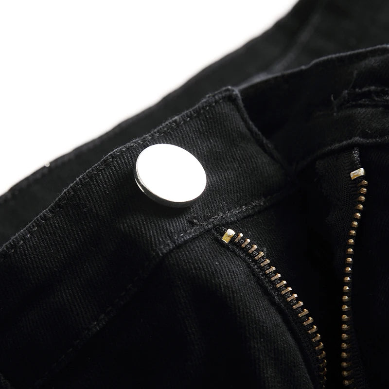 Men's Black Denim Jeans with Hole Design