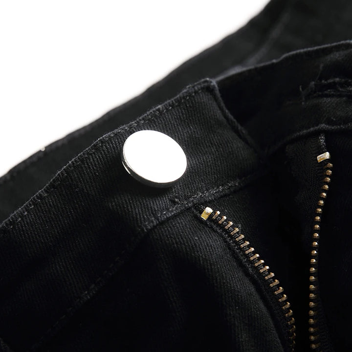 Men's Black Denim Jeans with Hole Design