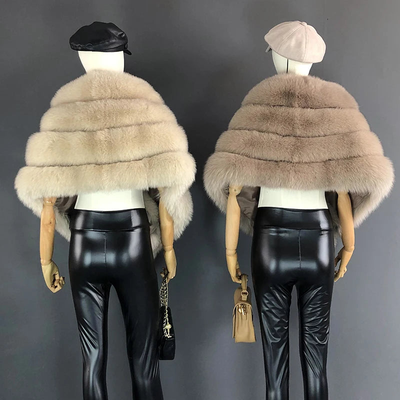 Luxury Real Fox Fur Shawl Vest Jacket