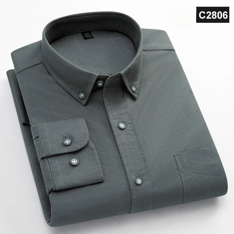 Men's Classic Fit Cotton Long-Sleeve Shirt - Oxford Solid Color Office Top