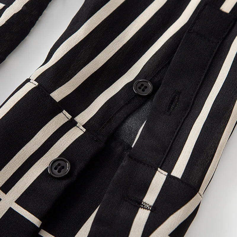 Silk Stripe Geometric Print Blouse