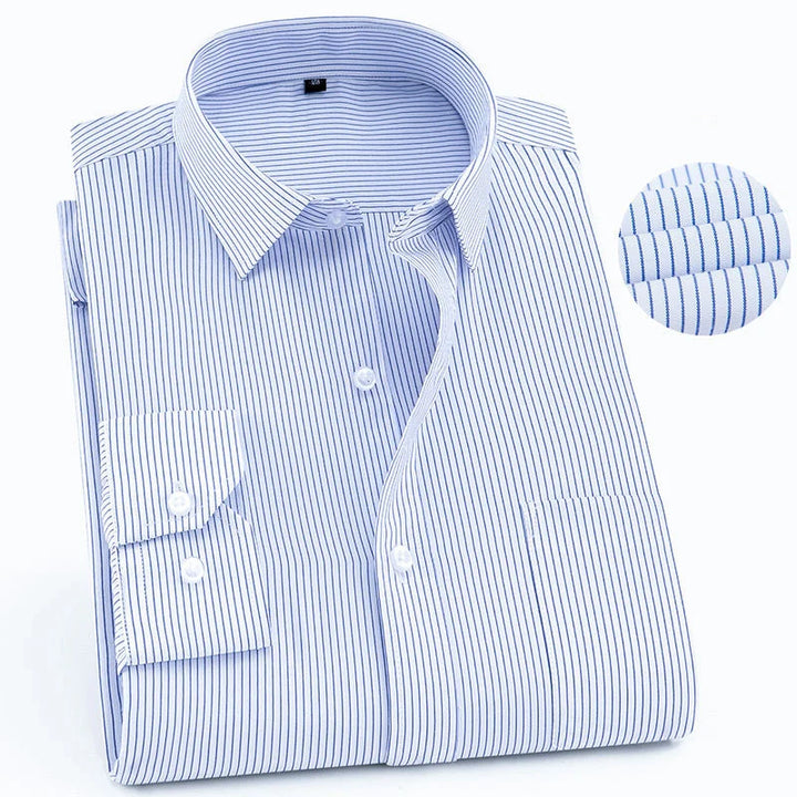 Men's Plus Size Business Casual Striped Shirt - White/Blue - 7XL to 9XL - Long Sleeves