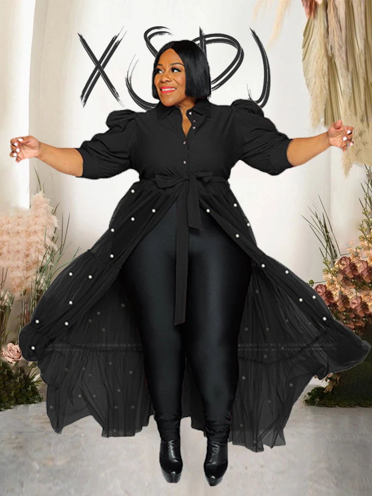 Sexy Mesh Dress with Pearls - Plus Size