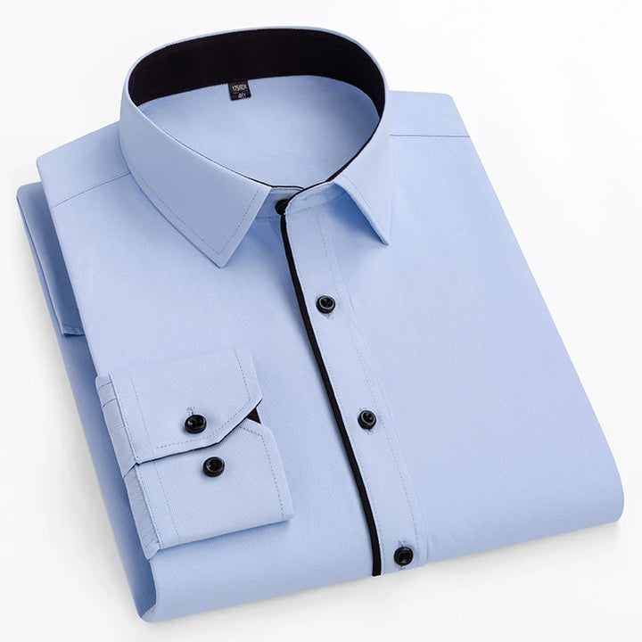 Plus Size Men's Formal Dress Shirt - Autumn Office Wear, Long Sleeve, Blue/Black, 10XL-11XL, 160KG