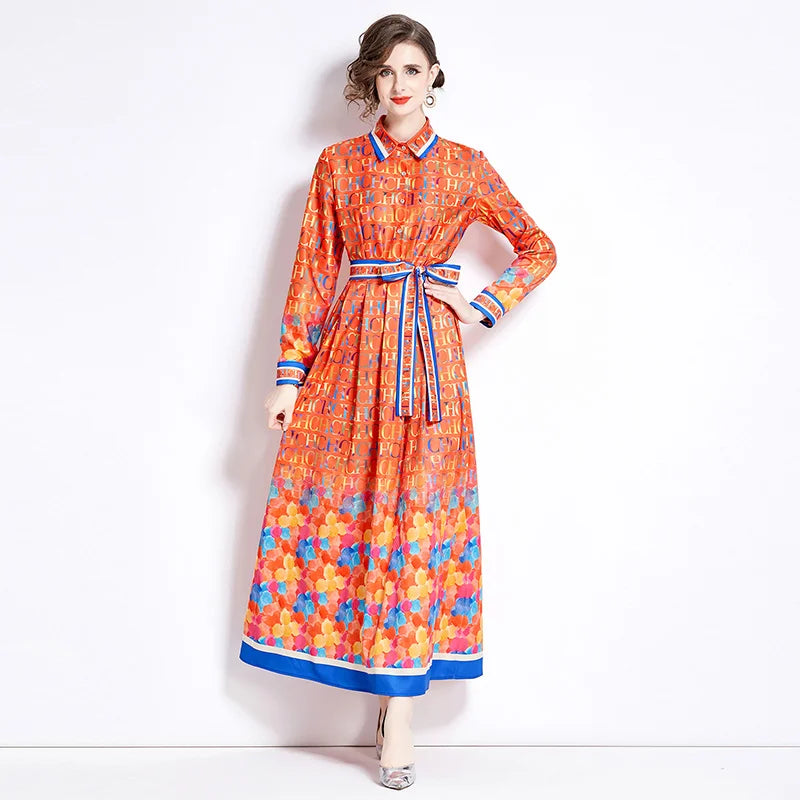 2024 Retro Print Silk Dress - Spring Fashion for Women