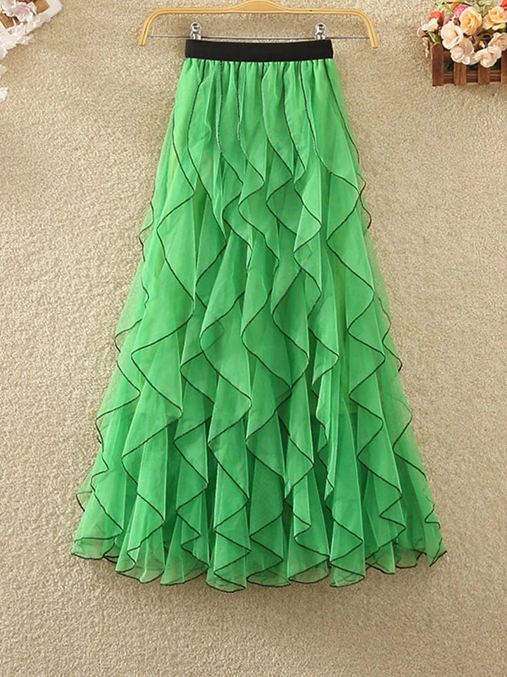 Summer/Winter Tulle Mesh Skirt - High Waist, Ruffled, Pleated - Women's Sizes