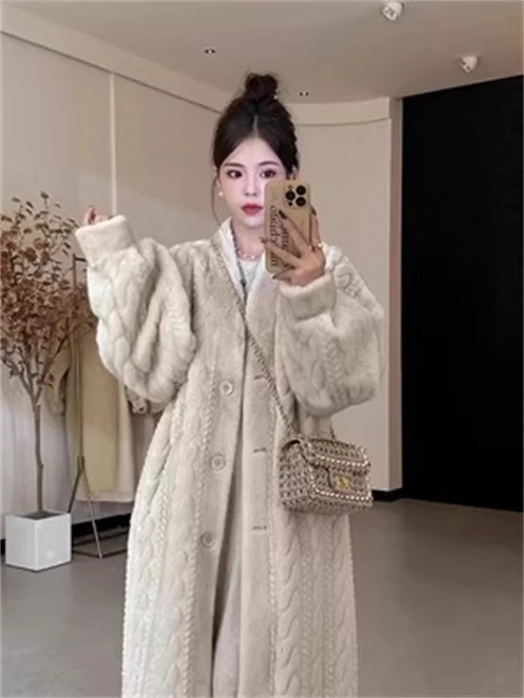 Thickened Faux Fur Coat Female Winter 2023 New Mink Fur Add Fur One Single-breasted Long-Sleeved Warm Mink Coats Woman