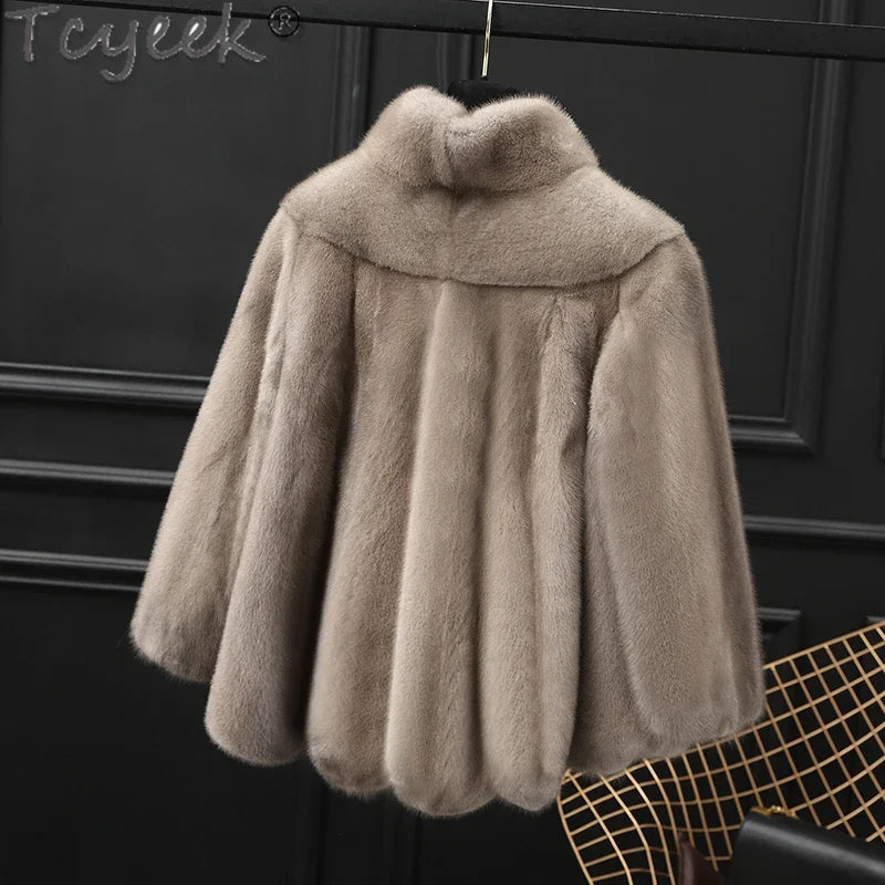 Women's Mink Fur Coat - Warm Winter Fashion Jacket with Stand Collar and Sizing Consultation