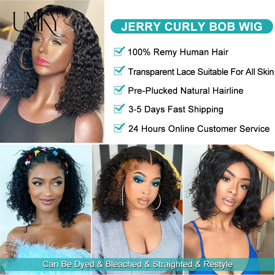 Short Bob Human Hair Jerry Curl Lace Front Wig