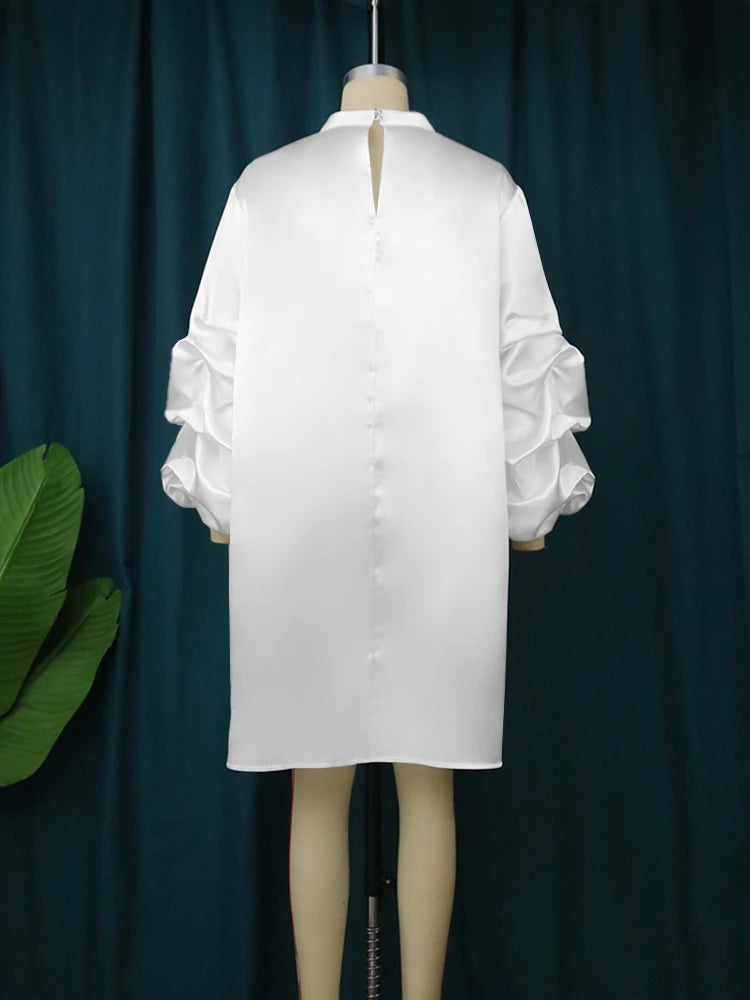 White O Neck Long Sleeve Plus Size Dress